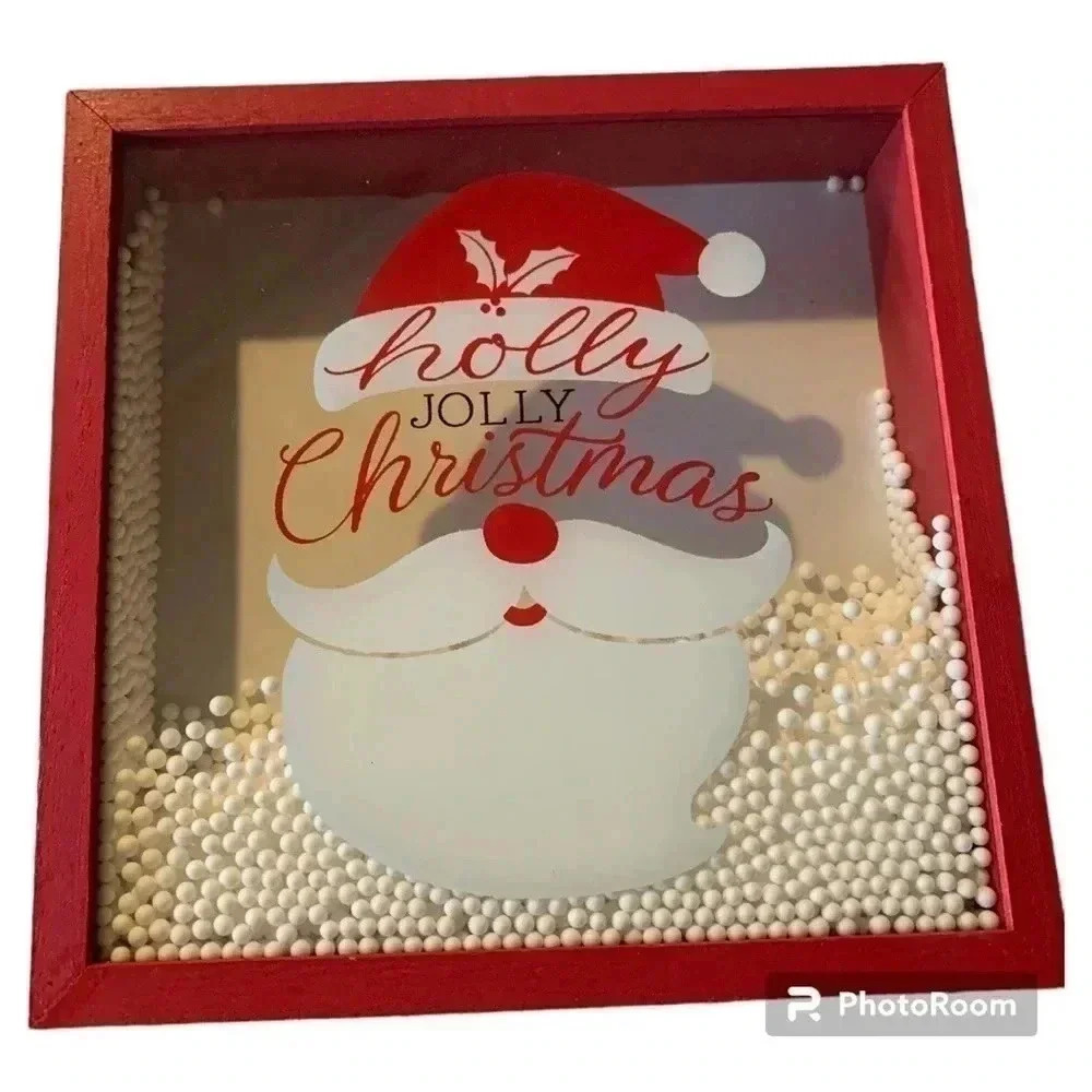 Holly Jolly Merry Christmas Box with Santa white snow moves with red trim